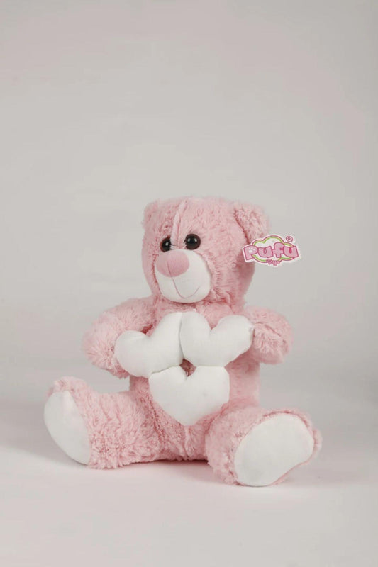 30 Cm Küçük Beyaz Kalpli Peluş Ayıcık Yastık