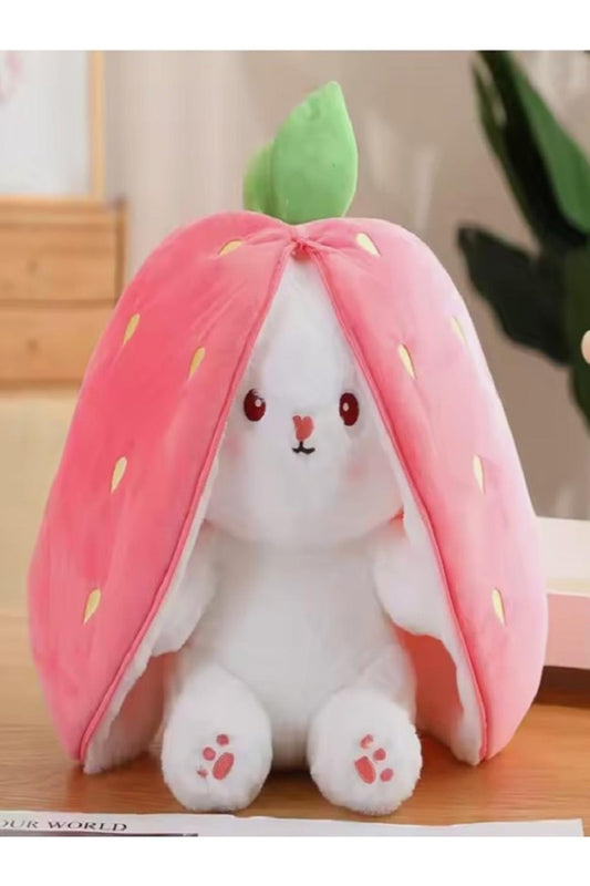 35 Cm Pembe Açık Renkli Çilek Tavşan Peluş Oyuncak 2 Yüzlü Yastık