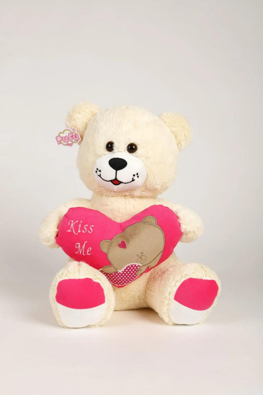 45 Cm Kiss Me Nakışlı Beyaz Peluş Ayıcık
