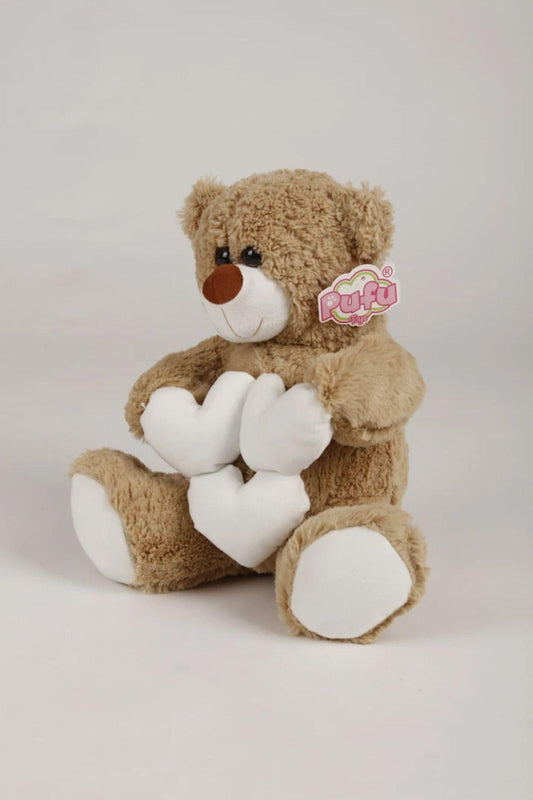 30 Cm Küçük Beyaz Kalpli Peluş Ayıcık Yastık