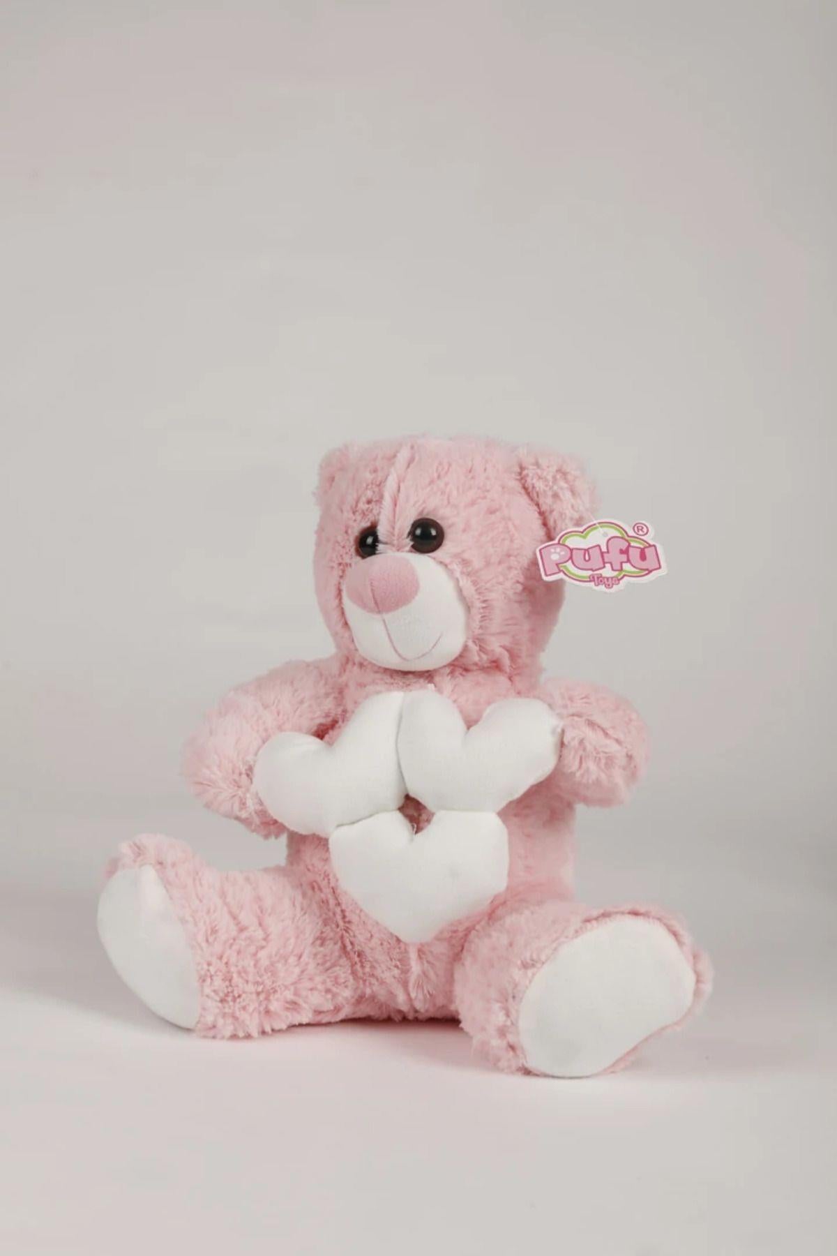 30 Cm Küçük Beyaz Kalpli Peluş Ayıcık Yastık