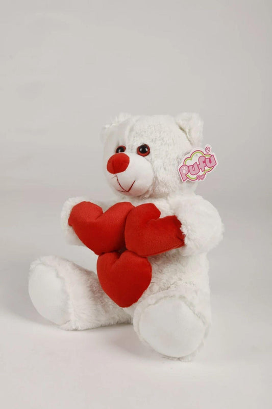 30 Cm Küçük Beyaz Kalpli Peluş Ayıcık Yastık