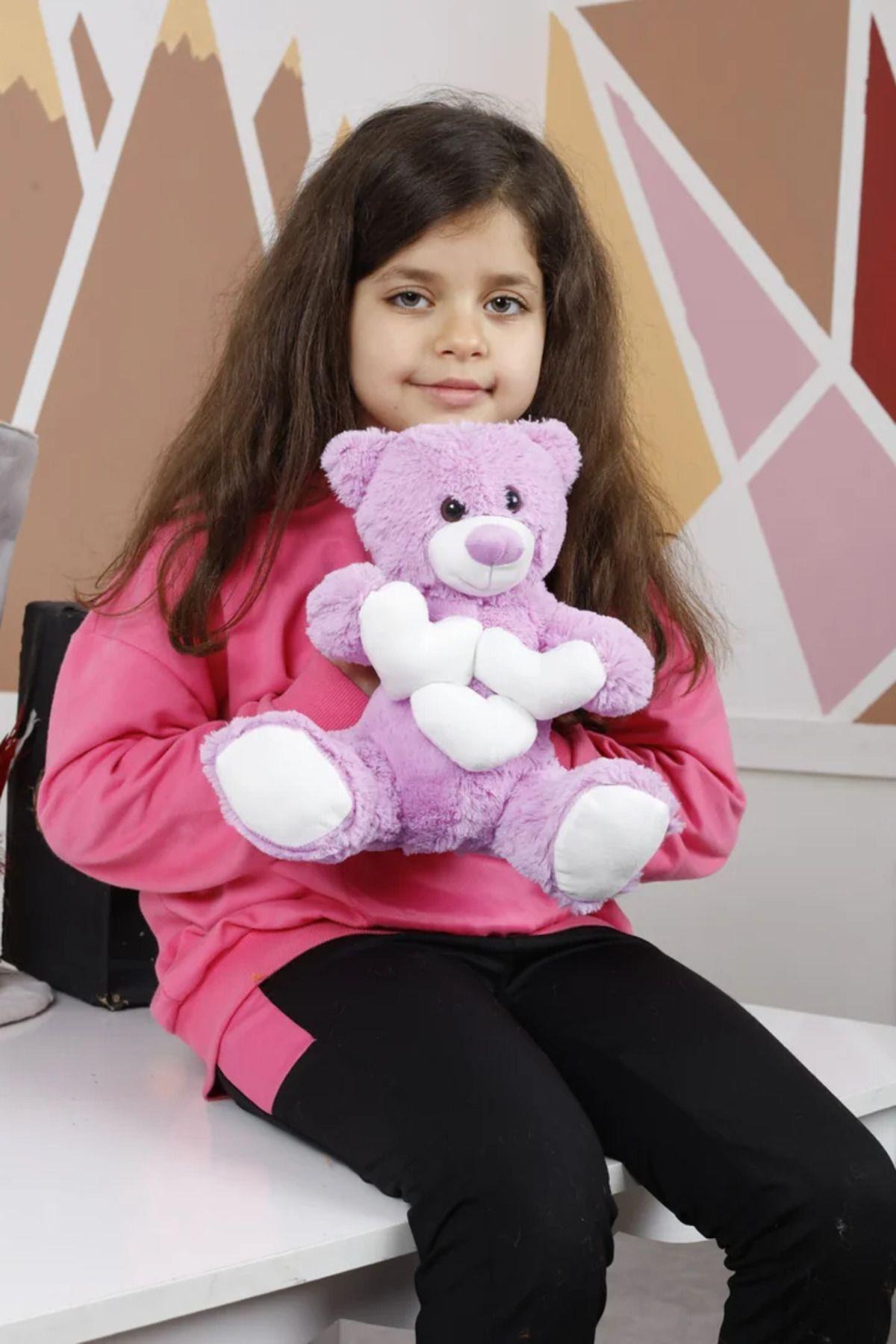 30 Cm Küçük Beyaz Kalpli Peluş Ayıcık Yastık