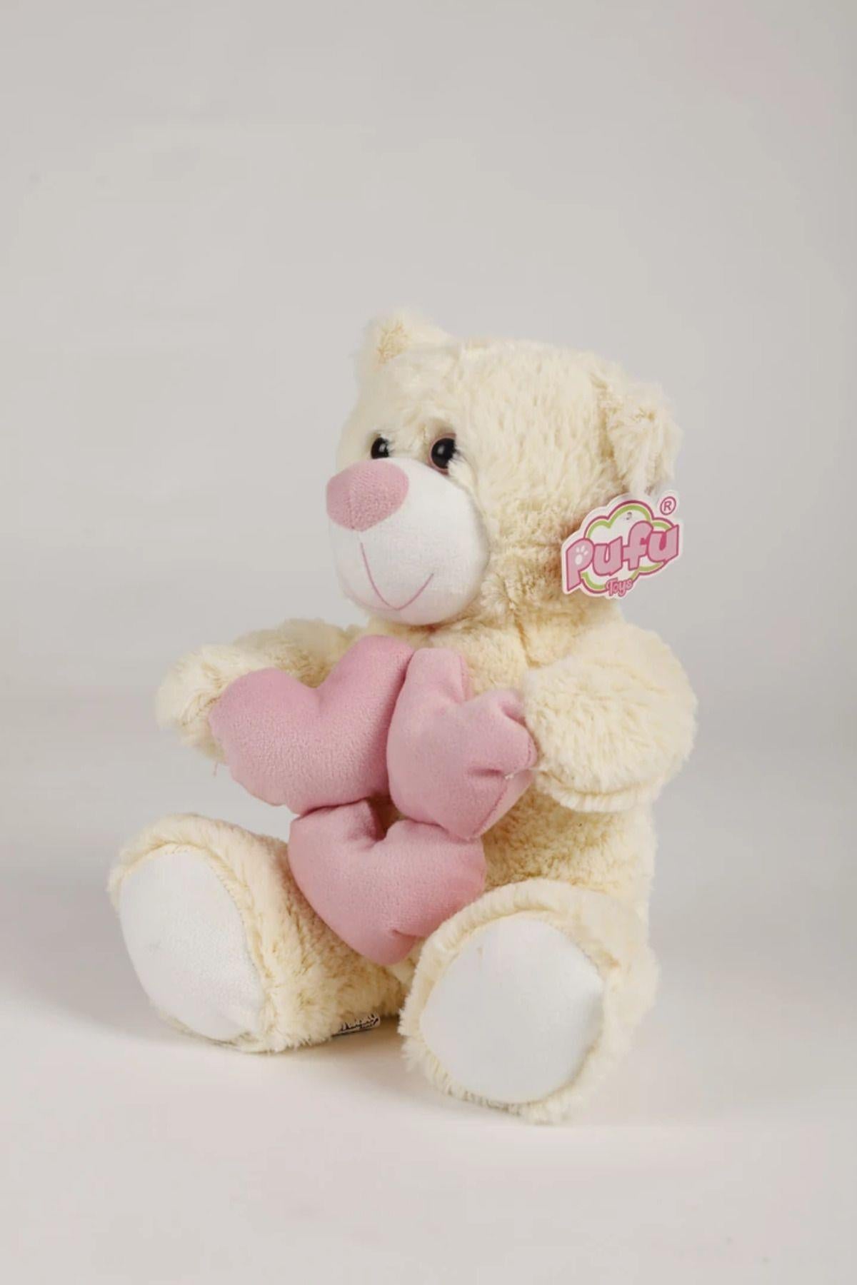 30 Cm Küçük Beyaz Kalpli Peluş Ayıcık Yastık