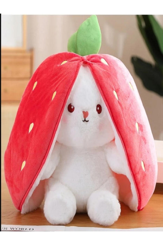 35 Cm Peluş Özel Hediye Çilek Tavşan Özel Tasarım- Fermuarlı Yapısıyla Hem Çilek Hem De Tavşan