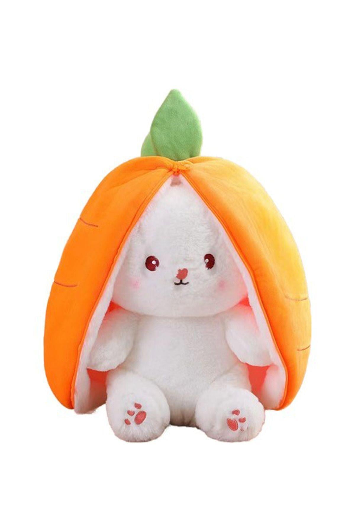 35 Cm Pembe Açık Renkli Çilek Tavşan Peluş Oyuncak 2 Yüzlü Yastık