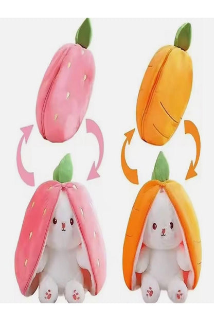 35 Cm Pembe Açık Renkli Çilek Tavşan Peluş Oyuncak 2 Yüzlü Yastık