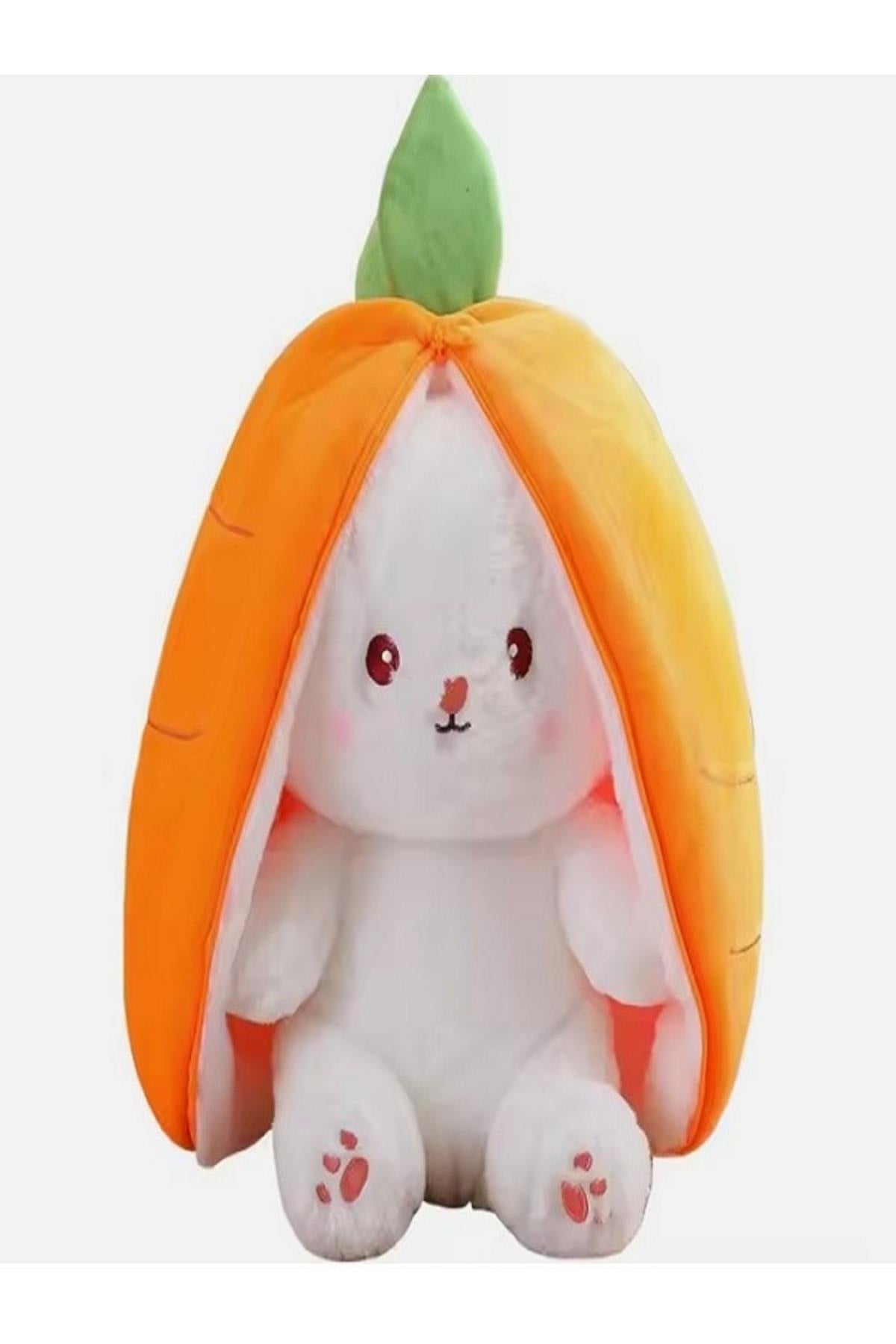 35 Cm Pembe Açık Renkli Çilek Tavşan Peluş Oyuncak 2 Yüzlü Yastık