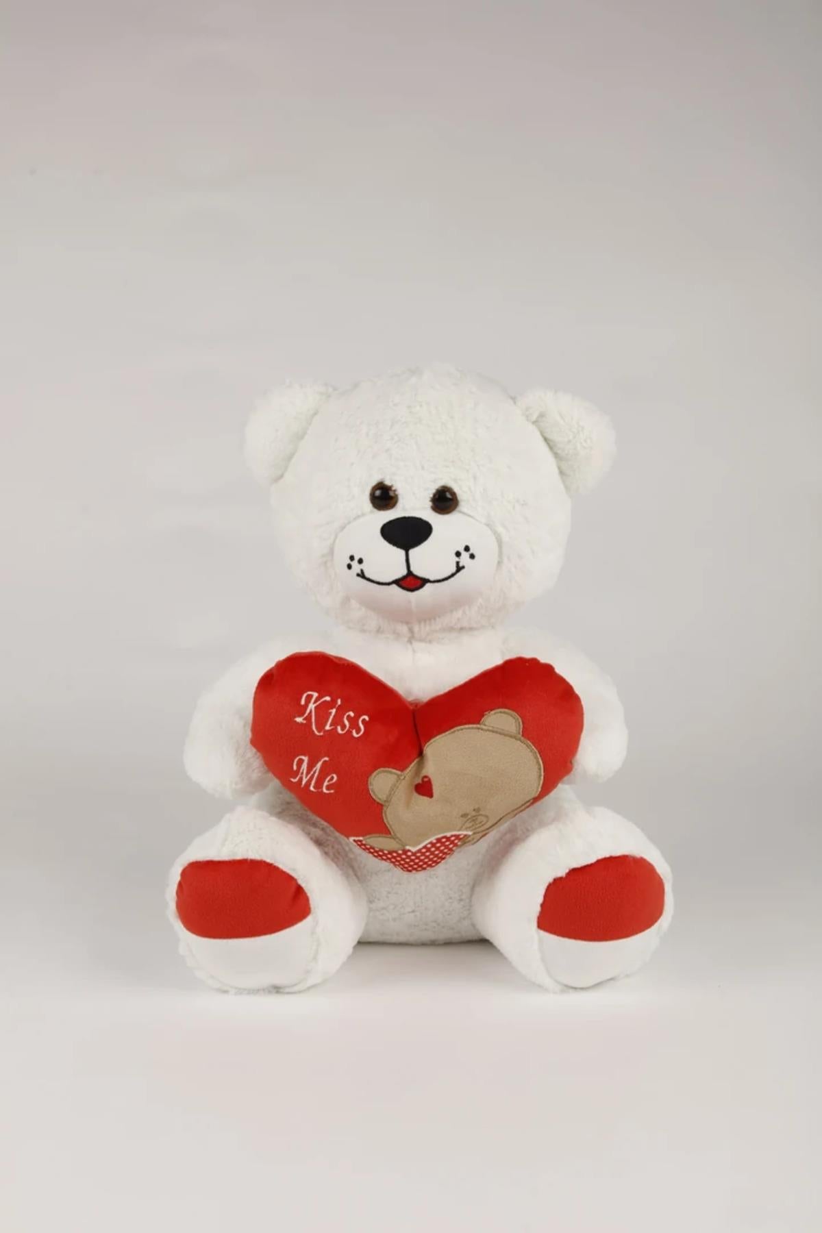 45 Cm Kiss Me Nakışlı Beyaz Peluş Ayıcık