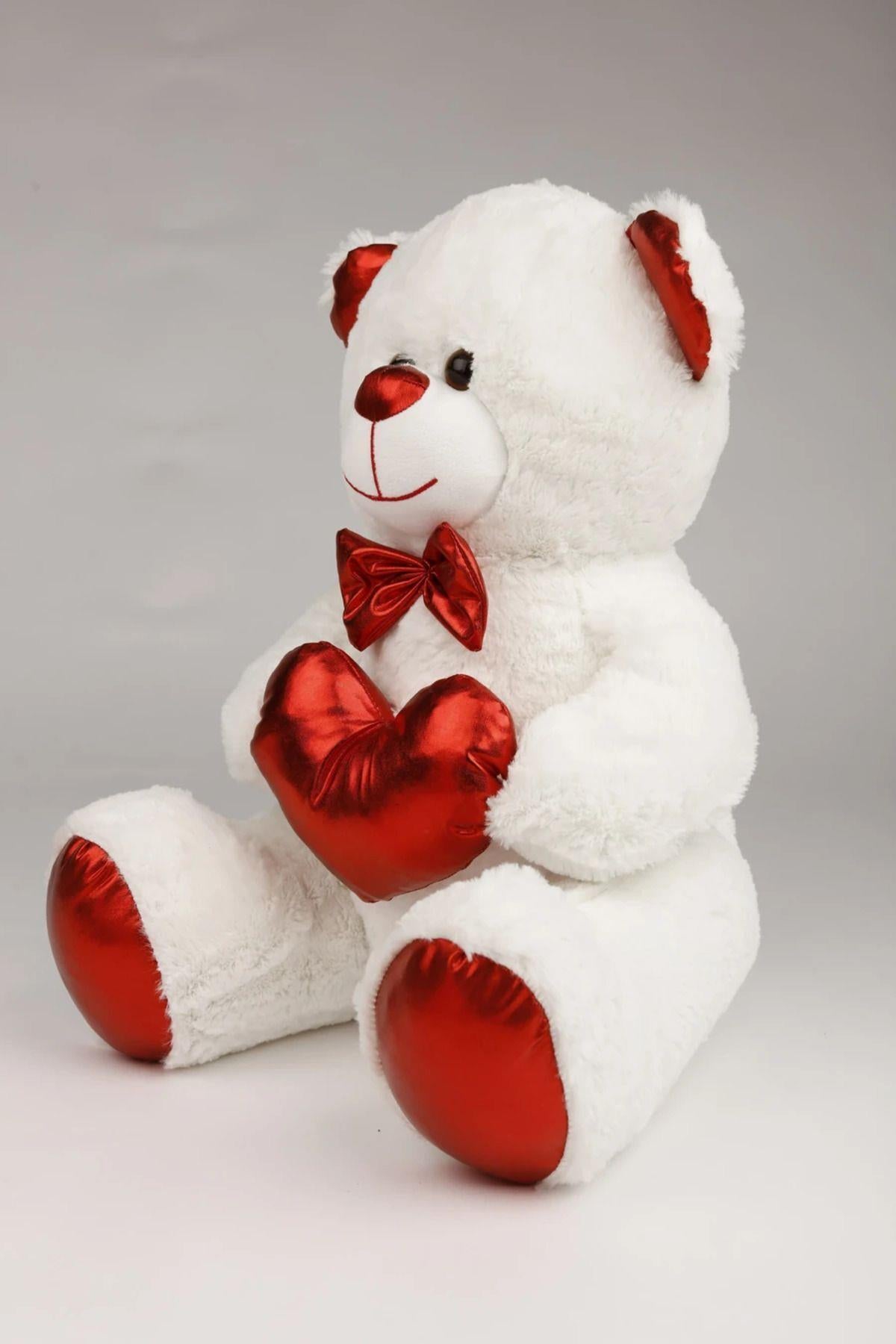 45 CM PELUŞ AYICIK PARLAK KALPLİ AYICIK ÇOCUK YASTIĞI