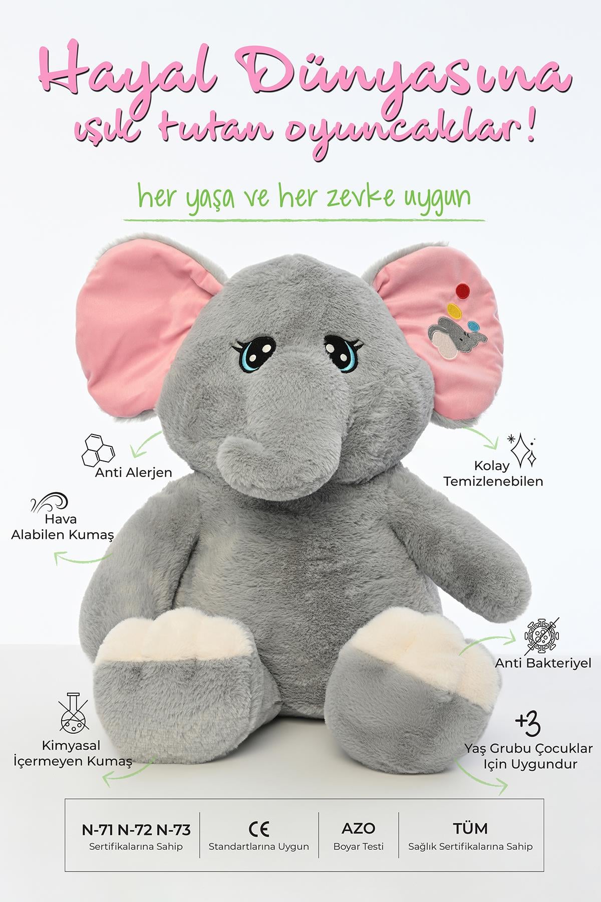 70 CM BÜYÜK KULAKLI FİL PELUŞ UYKU ARKADAŞI
