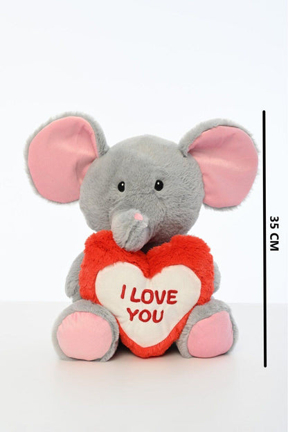 ' I Love You' Nakışlı Peluş Fil