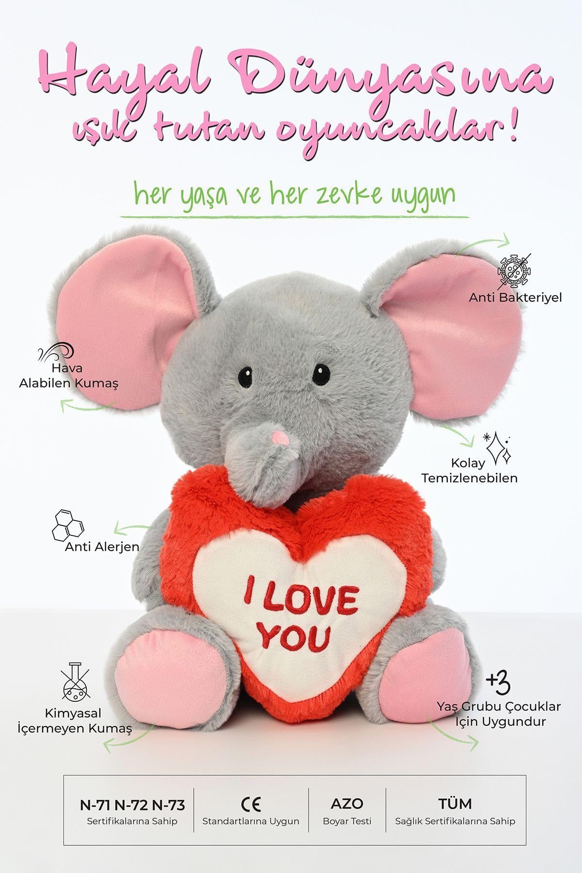 ' I Love You' Nakışlı Peluş Fil