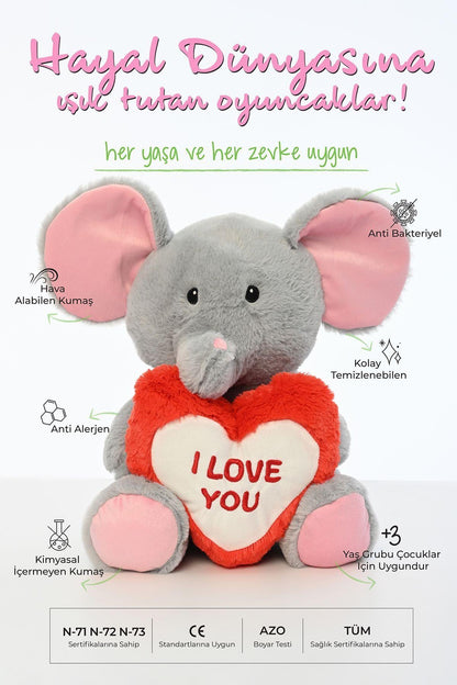 ' I Love You' Nakışlı Peluş Fil