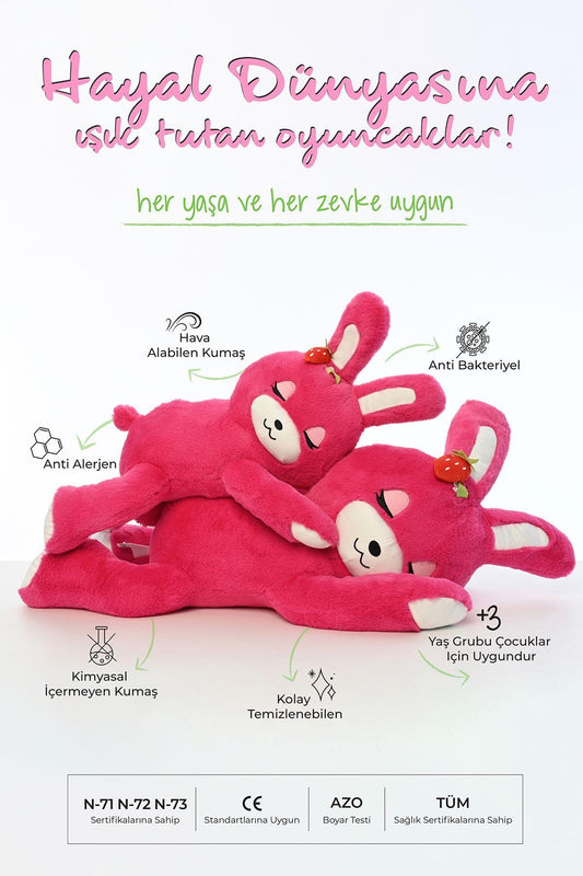 Peluş Çilekli Uzanan Tavşan (65 CM)