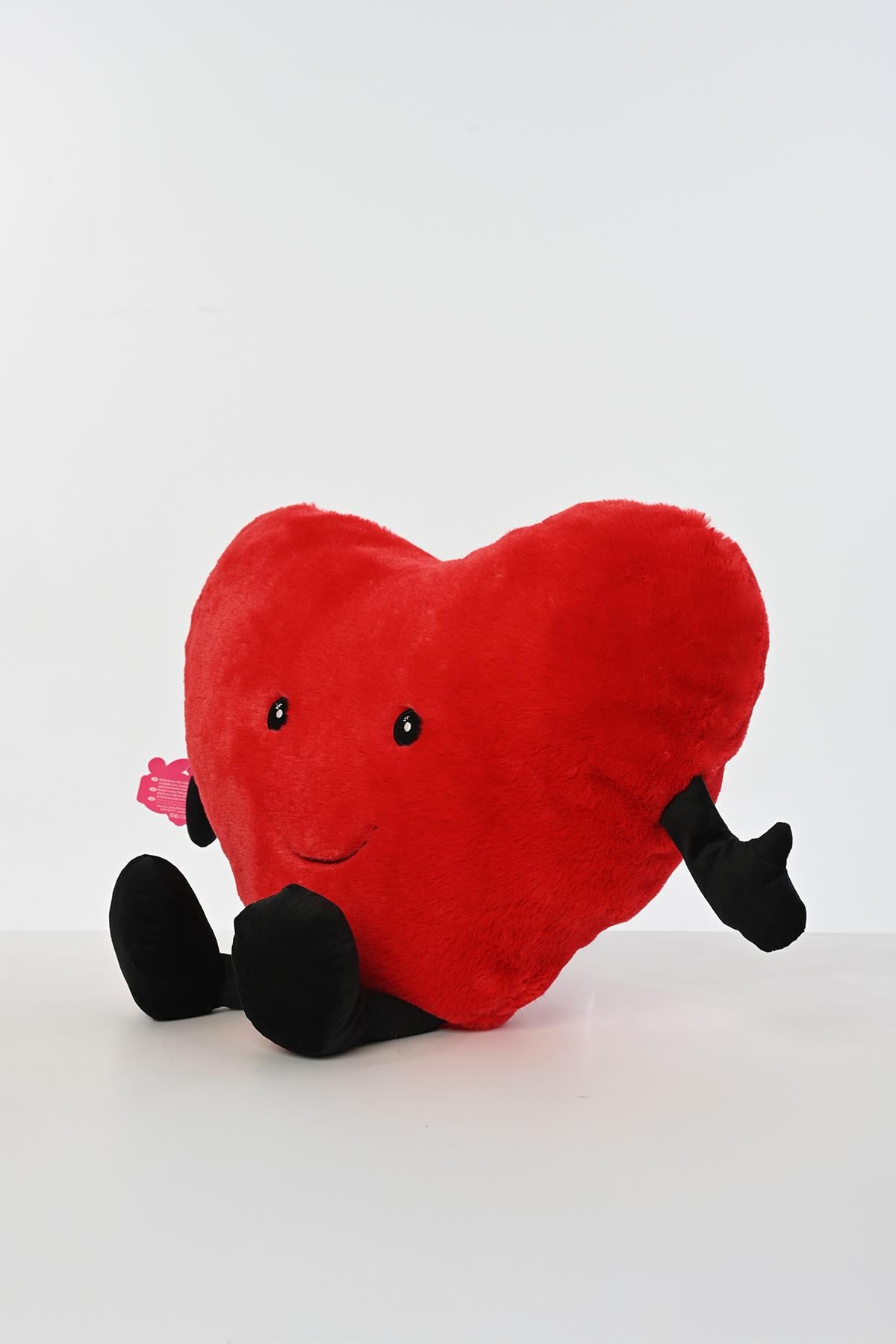 Peluş Sevgiliye Hediye Nakışlı Kalpli 40 CM Yastık Kırmızı