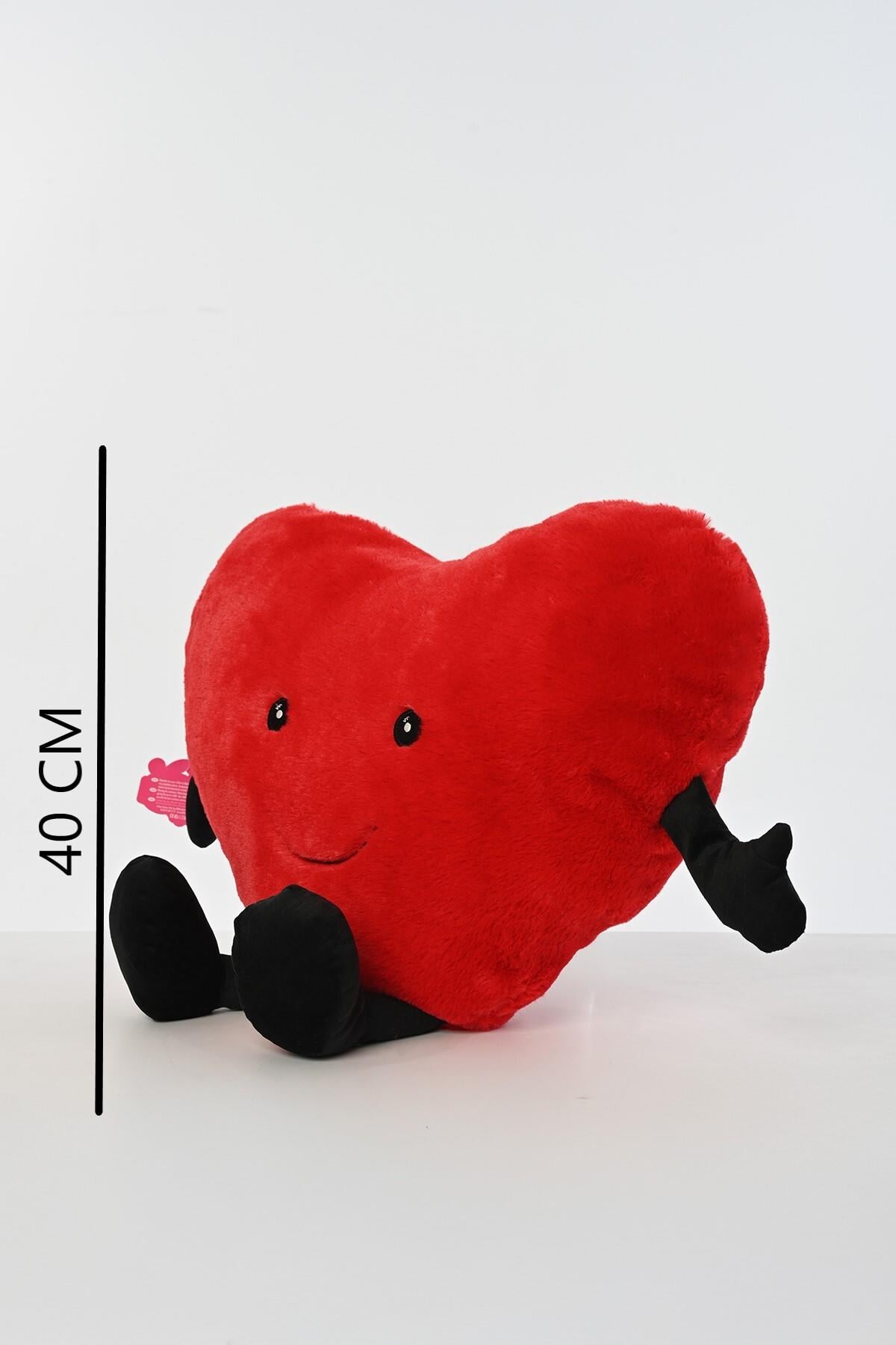 Peluş Sevgiliye Hediye Nakışlı Kalpli 40 CM Yastık Kırmızı