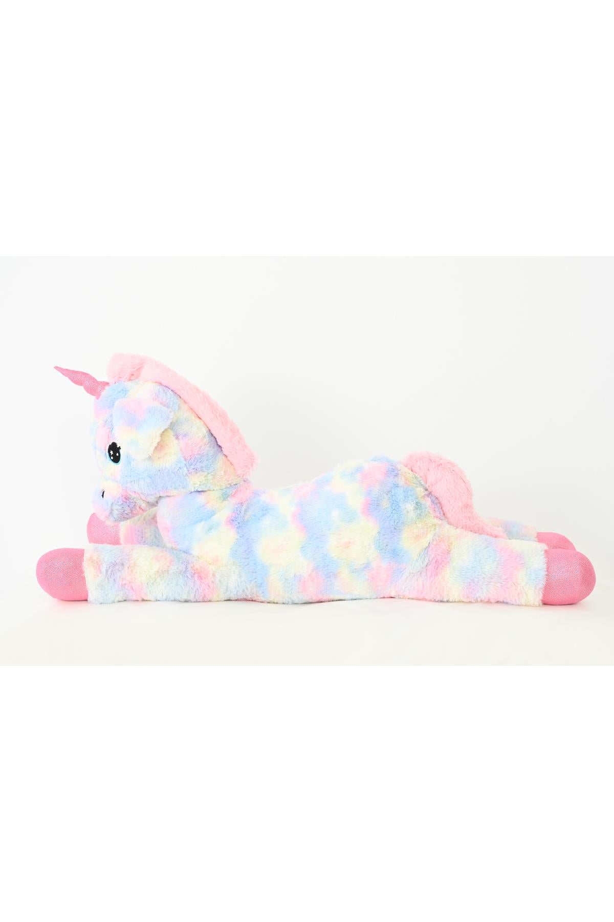 Peluş Uzanan Rengarenk Unicorn Oyun Ve Uyku Arkadaşı Yastık 80 Cm