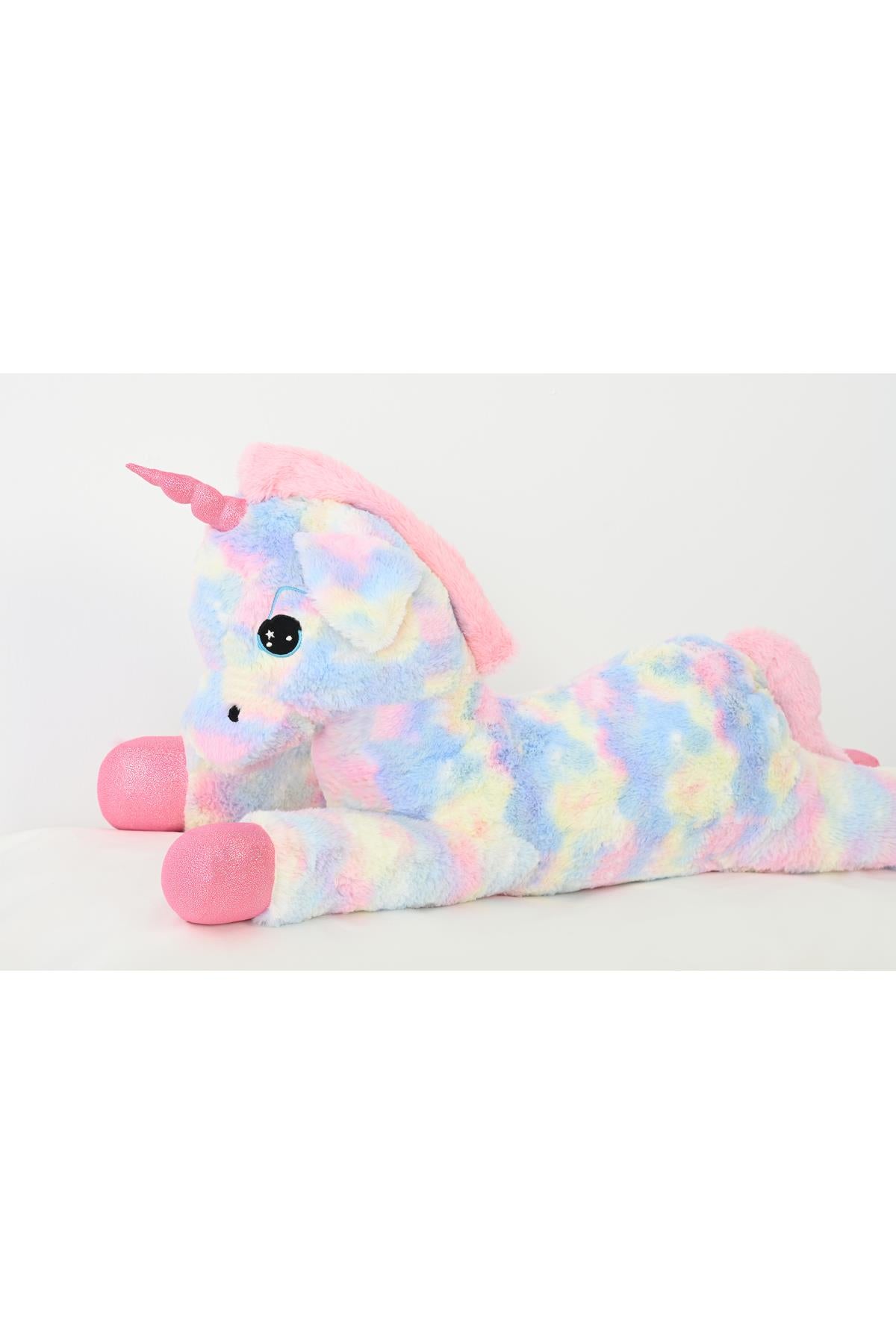 Peluş Uzanan Rengarenk Unicorn Oyun Ve Uyku Arkadaşı Yastık 80 Cm